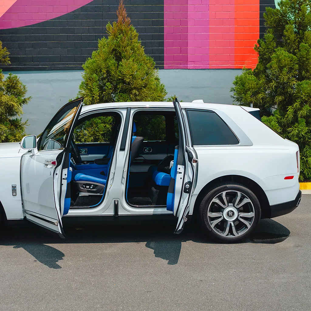 White Rolls-Royce Cullinan with All Blue Interior, photo 8 for wedding car rental in Rockville, MD