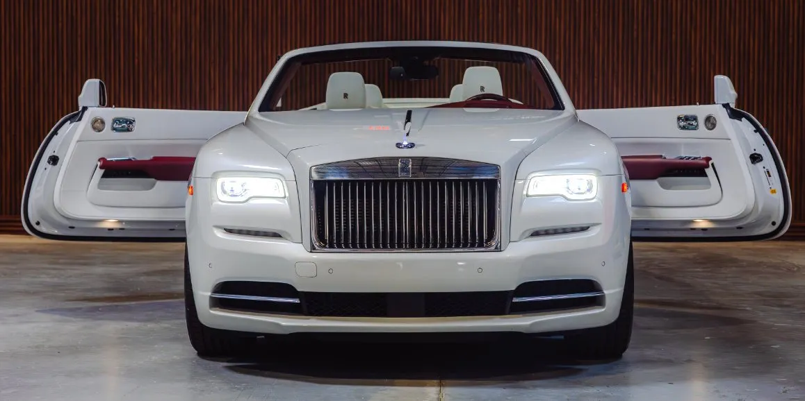 White Rolls-Royce Dawn exterior with convertible roof, photo 3 for wedding car rental in Toms River, NJ