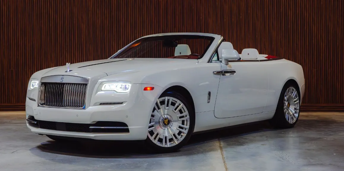 White Rolls-Royce Dawn with convertible roof for wedding car rental in Toms River, NJ