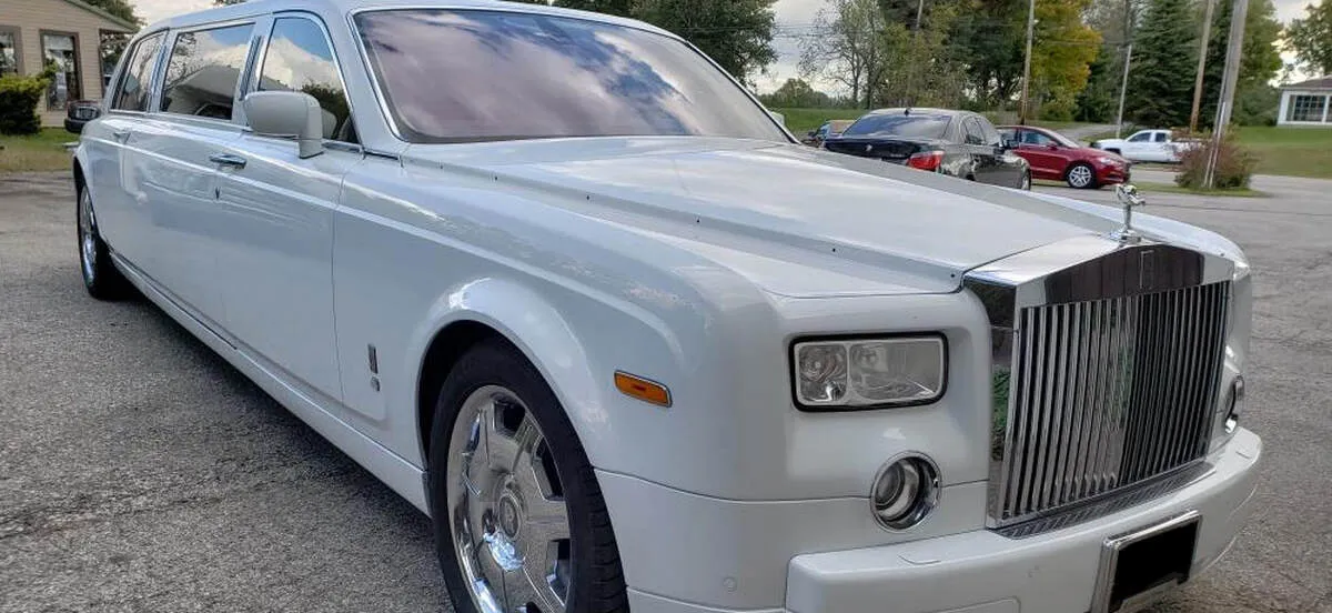 White Rolls-Royce Phantom Stretch Limousine for wedding car rental in Windsor, CT