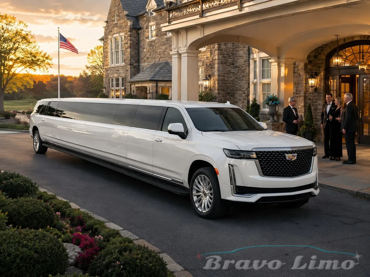 White Cadillac Escalade Limousine White Cadillac Escalade Limousine for wedding car rental