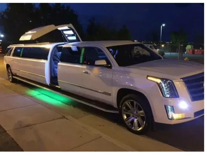White Stretched Cadillac Escalade White Stretched Cadillac Escalade for wedding car rental