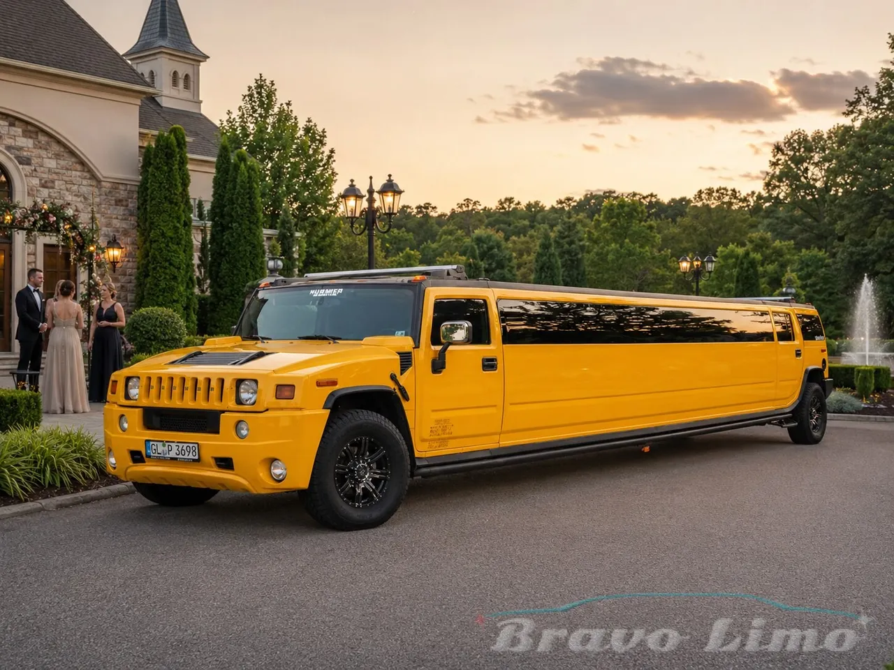 Yellow Hummer H2 Limousine for wedding car rental