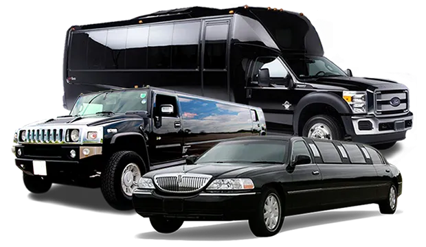 Get your quote A lineup of black chauffeur vehicles: a coach, a minibus, a stretch Hummer, a Lincoln stretch limousine, executive sedans and a party bus